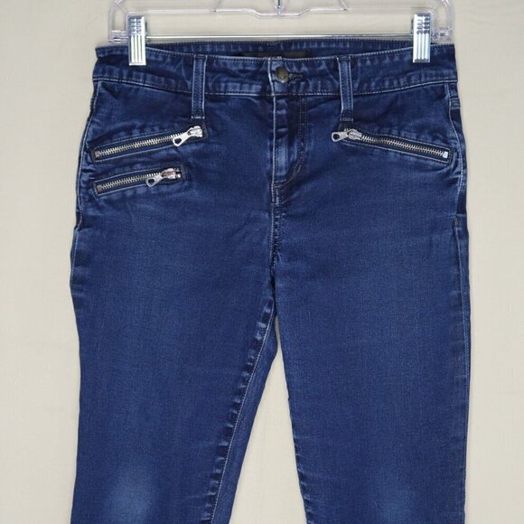 Joe's Jeans Skinny Ankle Dark Wash Blue Denim Zipper Pockets Raw Hem Women's 28 - Picture 2 of 10